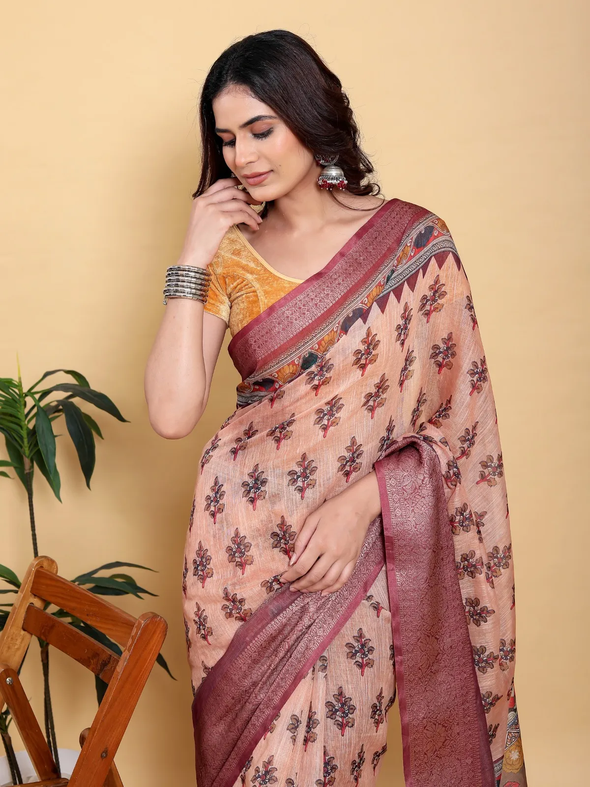 Buy Linen Cotton printed saree in Kolkata | Reseller Bazzar
